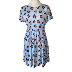 Gorman Printed Dress Short Sleeve Fit and Flare Lightweight Dress Size 8 Blue